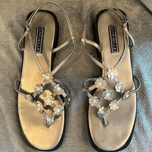 Danelle Strappy Bronzed "Essence" Sandals W/floral Decor, Size 8M